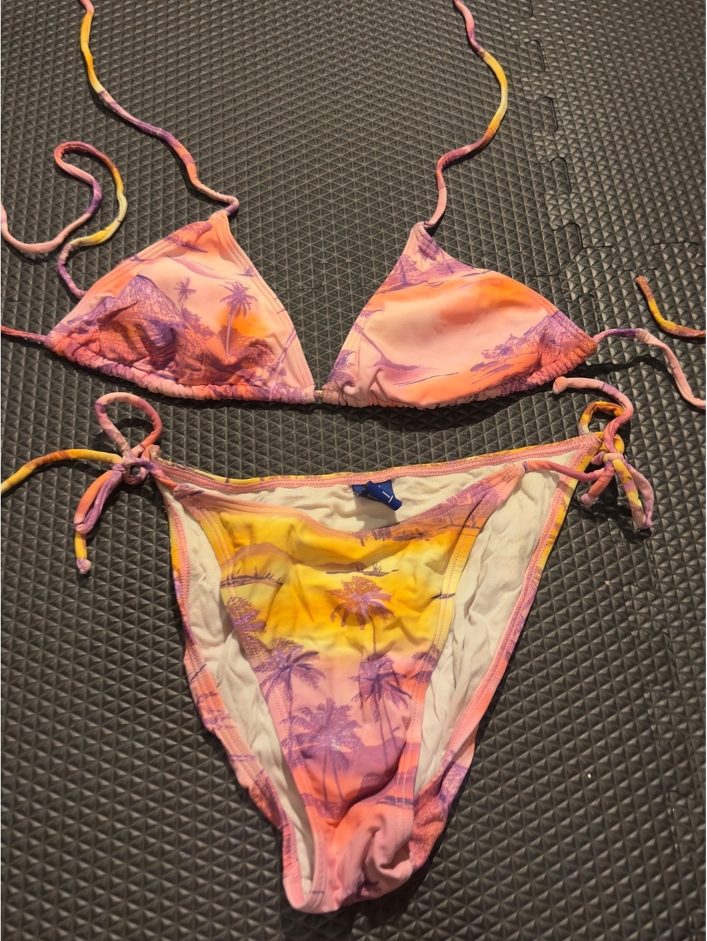 Esprit Beach Palm Tree Print Triangle Bikini Set